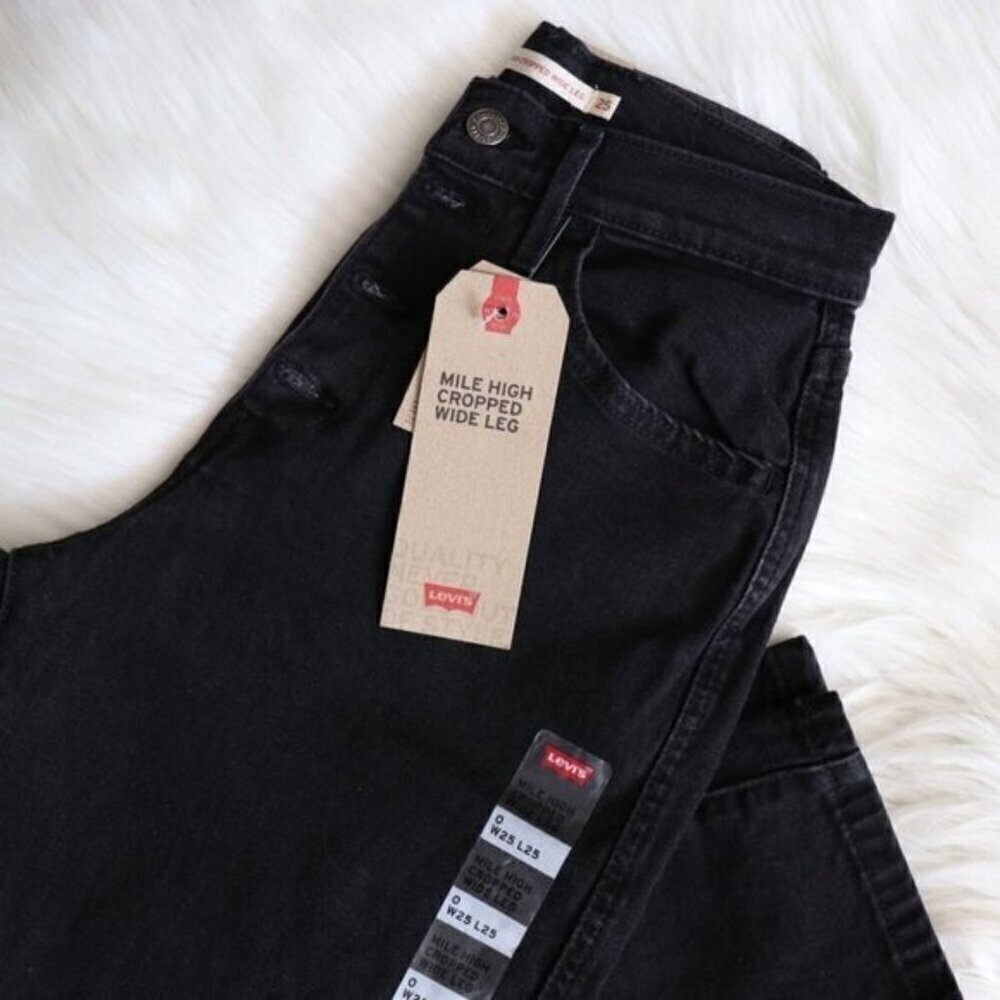 NEW Levi's Black Mile High Wide Leg Cropped Jeans Size 25 - Picture 3 of 7